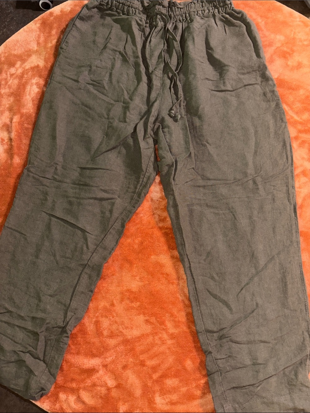 H&M Olive Drawstring Linen-Blend Joggers